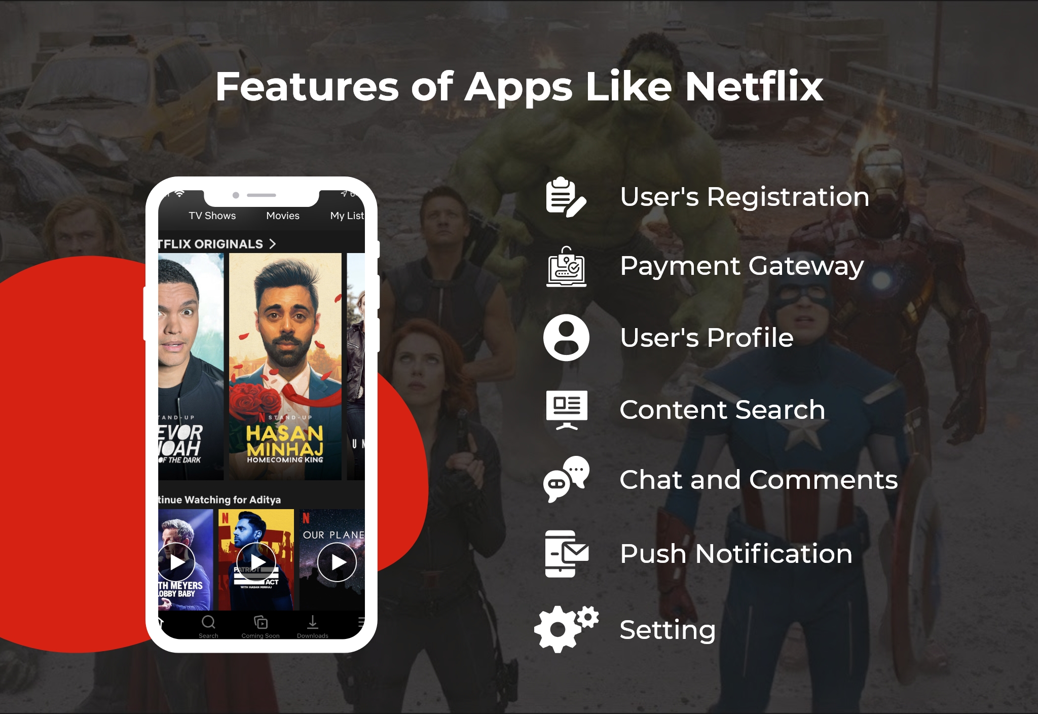 features to integrate in app like Netflix